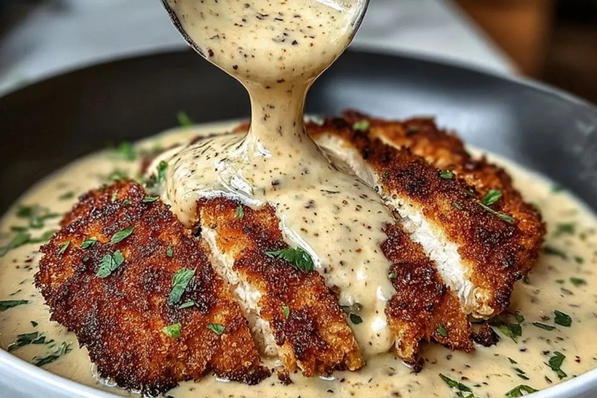 Creamy Parmesan Crusted Chicken with Garlic Sauce