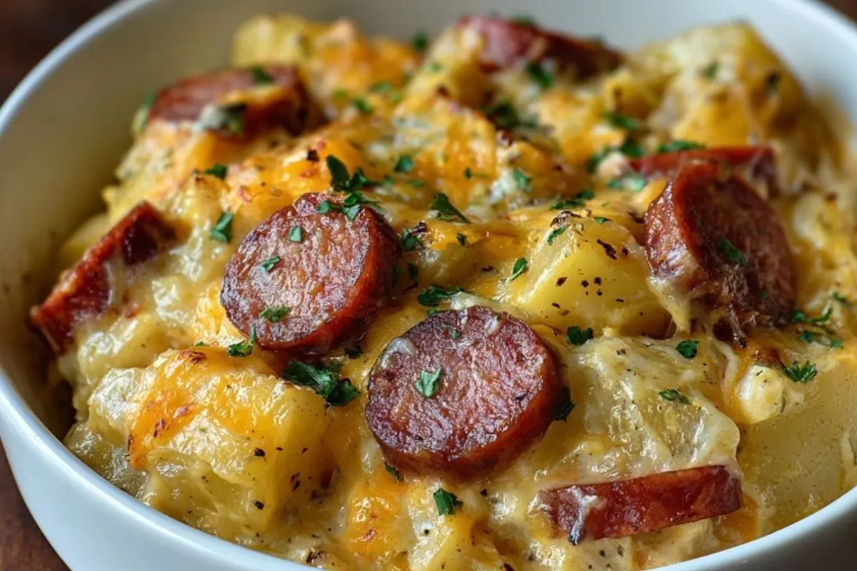 Kielbasa Sausage Cheesy Potato Casserole