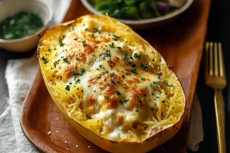 Roasted Spaghetti Squash With Alfredo Sauce and Cheese