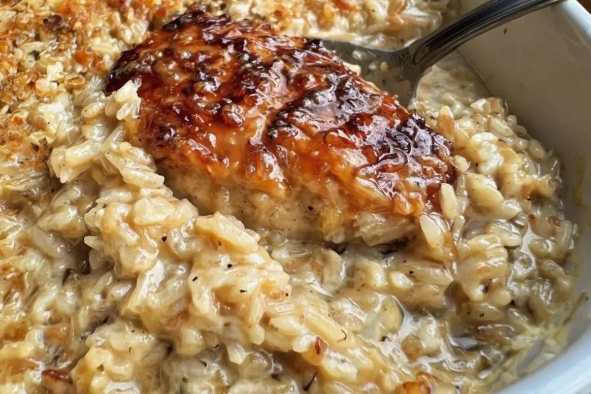 Dump & Bake Creamy Rice & Chicken