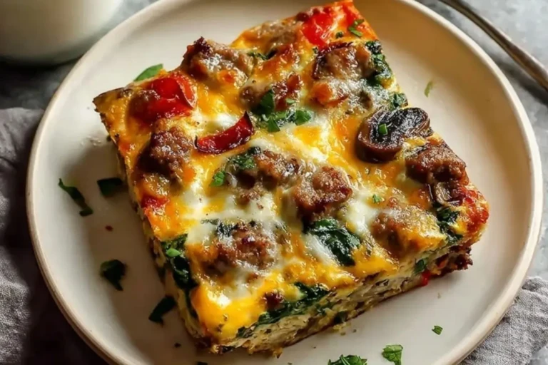 Hearty Sausage Spinach Mushroom Egg Bake