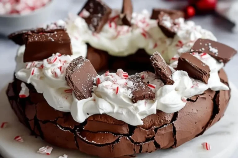 Chocolate Peppermint Christmas Pavlova Wreath Dessert