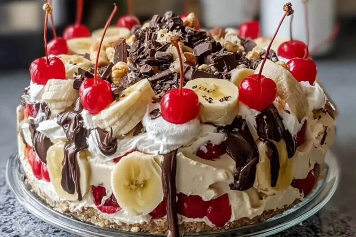 No Bake Banana Split Cheesecake