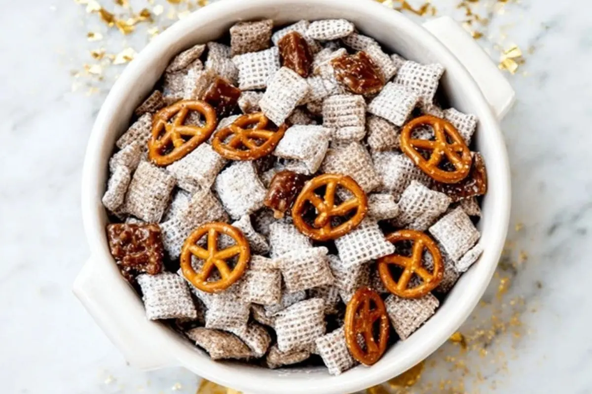 Salted Caramel Pretzel Puppy Chow