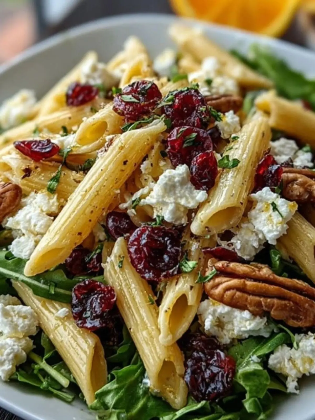 Healthy Feta and Cranberry Penne Salad with Orange Vinaigrette (1)