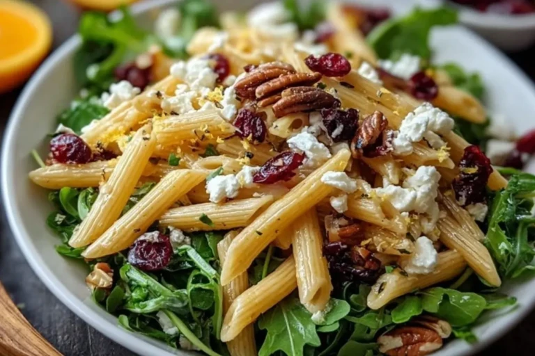 Healthy Feta and Cranberry Penne Salad with Orange Vinaigrette