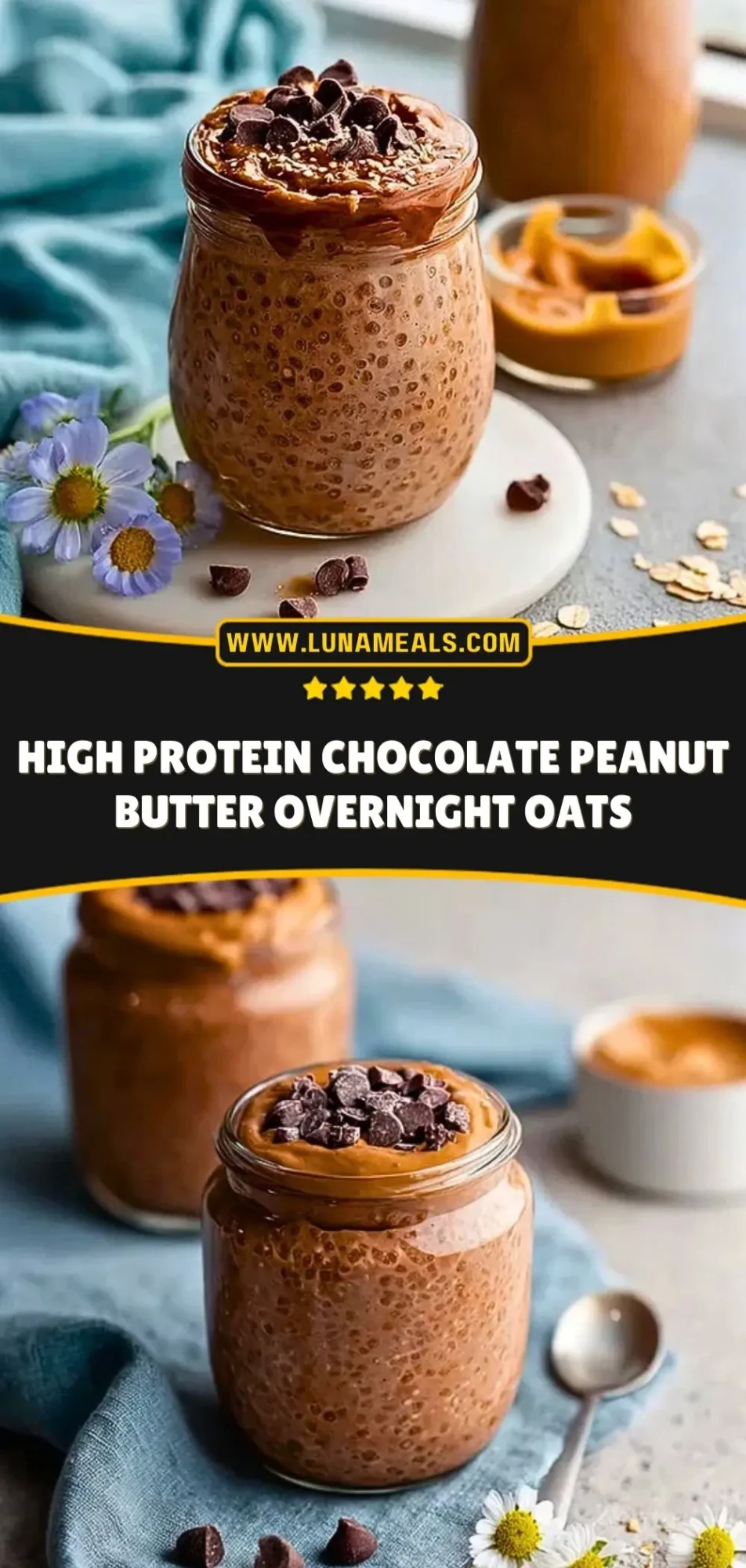 High Protein Chocolate Peanut Butter Overnight Oats (3)