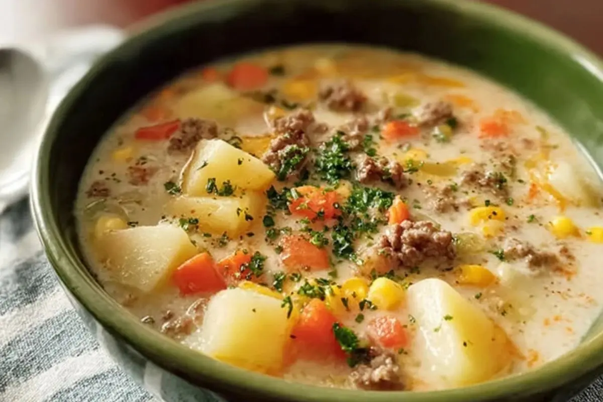 Homemade Ground Beef and Potato Soup