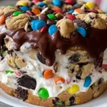Decadent Chocolate M&M's and Chocolate Chip Cookie Dough Ice Cream Cake