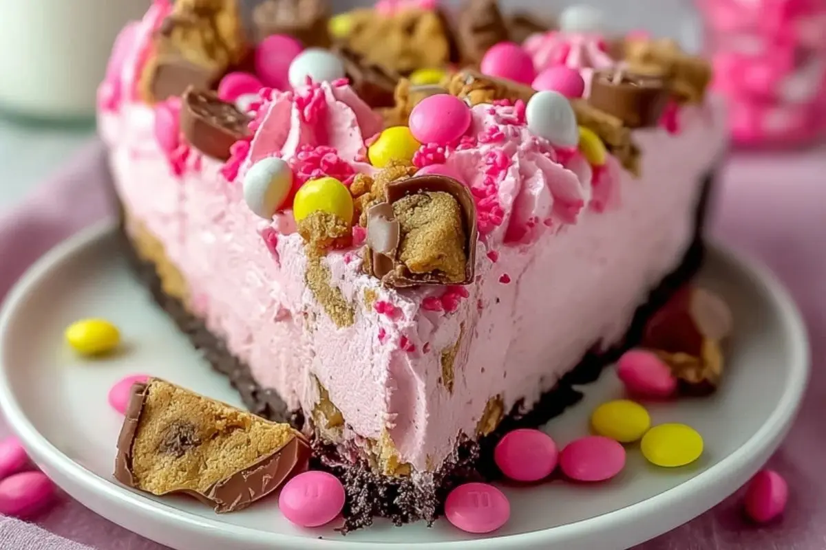 Pink M&M Snickers Cheesecake